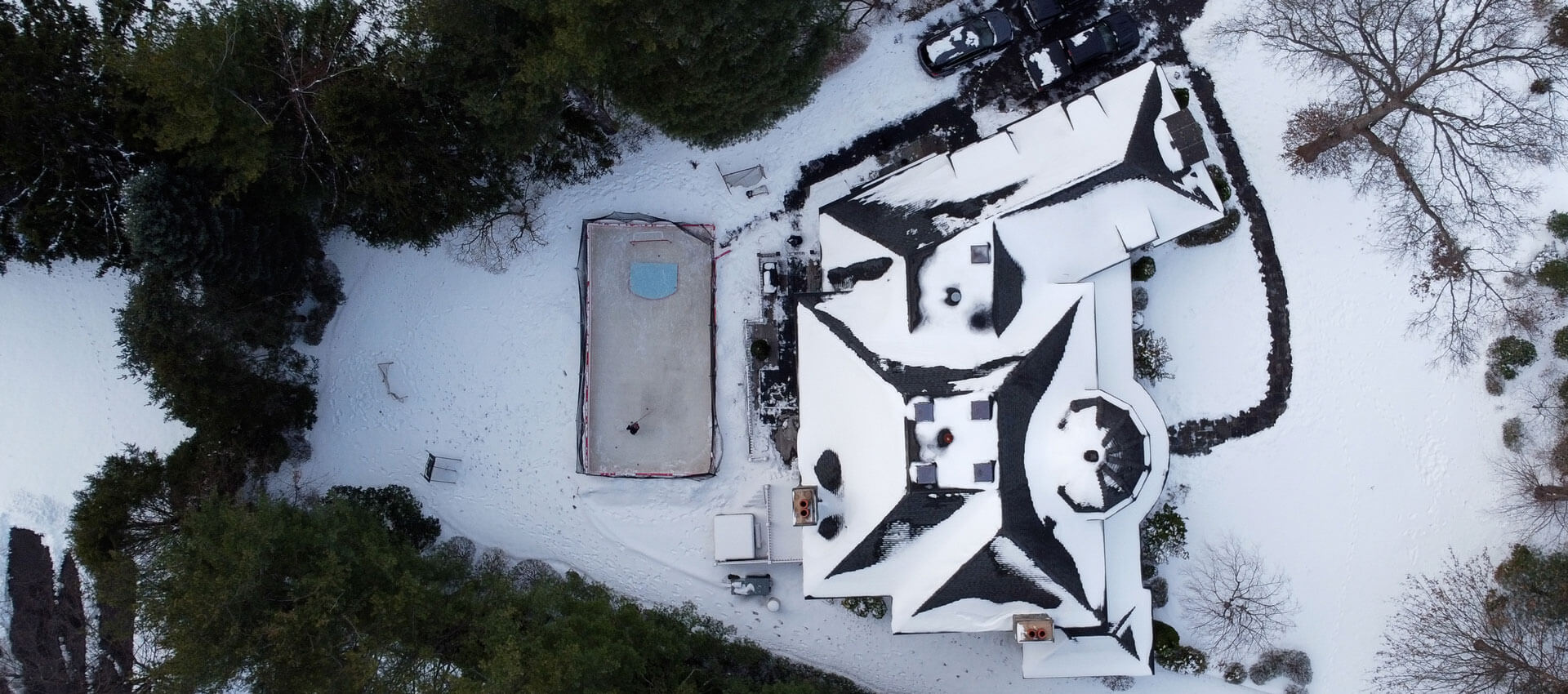 aerial view of a backyard ice rink